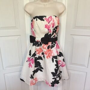 Lilly Pulitzer White Strapless Dress w/ Pink and Black Floral